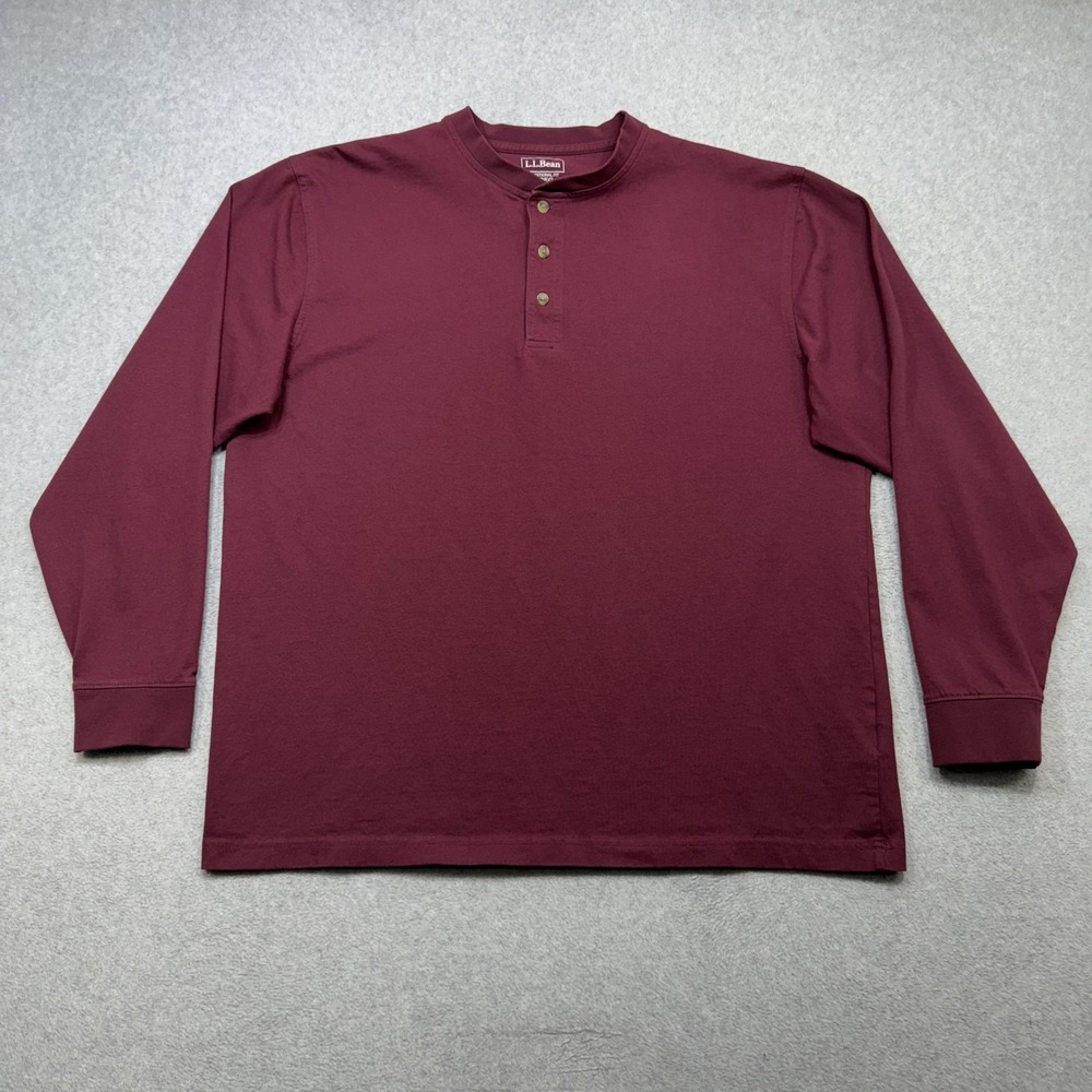 LL Bean Carefree Unshrinkable Henley Shirt Mens Large Burgundy Long Sleeve